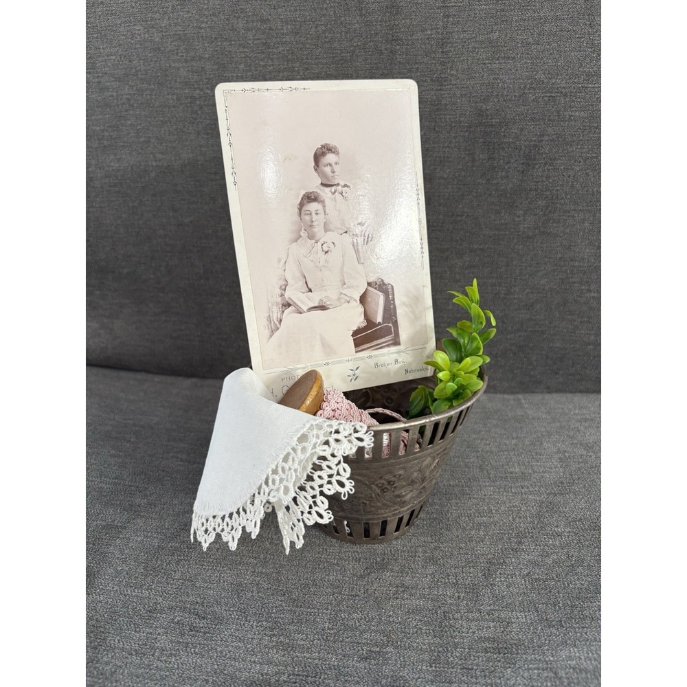 Antique Photo Upcycled Repurposed Primitive Vignette Tabletop Decor Metal & Wood